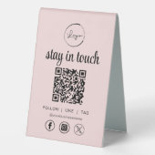 Plaque De Table Pink Social Media QR Code Business Logo (Verso)