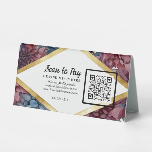 Plaque De Table Pivoine Code QR Scan Pour Payer Panneau du Marché (Recto)