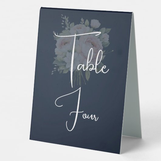 Plaque De Table Pivoines roses sur fond bleu marine (Verso)