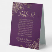 Plaque De Table Plum Purple & Gold Mariage Numéro de table et noms (Verso)