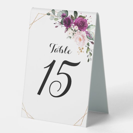 Plaque De Table Plum violet Roses roses rose pâle Mariage géométri (Recto)