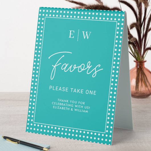 Plaque De Table Points blancs sur sarcelle – Mariage personnalisé (En SItu (Tableau))
