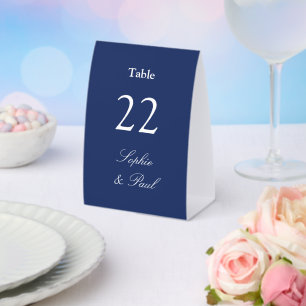 Plaque De Table Porte-nom de table de mariage bleu marine en papie