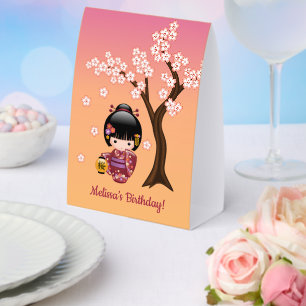 Plaque De Table Poupée Kokeshi Sakura Fille Geisha Mignonne Orange