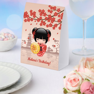 Plaque De Table Poupée Kokeshi Sakura Rouge Geisha Japonaise