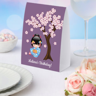 Plaque De Table Poupée Maiko Kokeshi en kimono bleu Fille geisha V