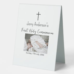 Plaque De Table Première communion sacrée catholique simple QR min