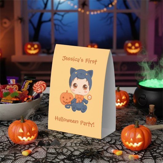 Plaque De Table Première fête d'Halloween Bébé Chat Noir