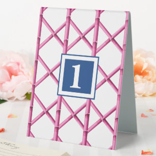 Plaque De Table Préparatifs Rose Trame Bambou Motif Monogramme