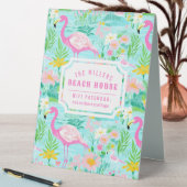 Plaque De Table Preppy Flamant rose Beach House Mot de passe Wifi (En SItu (Tableau))