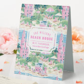 Plaque De Table Preppy Pink Sand Castle Beach House Wifi Mot de pa (In SItu (Mariage))