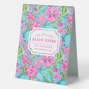 Plaque De Table Preppy Tropical Hibiscus Flower Wifi Mot de passe