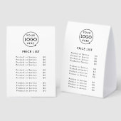 Plaque De Table Price List Table Tent | 4x6 Tabletop Paper Sign (Recto/verso)