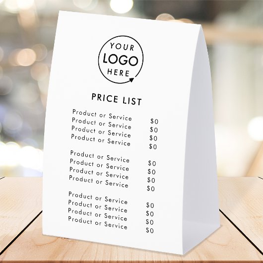 Plaque De Table Price List Table Tent | 4x6 Tabletop Paper Sign