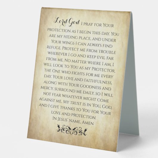 Plaque De Table Prière chrétienne pour la protection (Recto)
