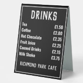 Plaque De Table Prix des aliments et des boissons (Recto)