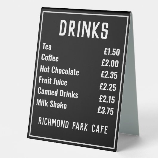 Plaque De Table Prix des aliments et des boissons (Recto)