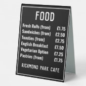 Plaque De Table Prix des aliments et des boissons (Verso)