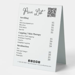 Plaque De Table Prix QR Code Liste Moderne