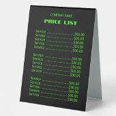 Plaque De Table Professional Simple Modern Neon Green Tarifs (Recto)