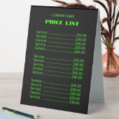Plaque De Table Professional Simple Modern Neon Green Tarifs (En SItu (Tableau))