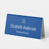 Plaque De Table Professionnel Bleu Blanc Nom Titre Logo Profession (Verso)