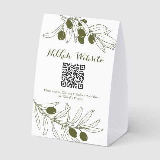 Plaque De Table Programme code QR des branches de olivier (Verso)