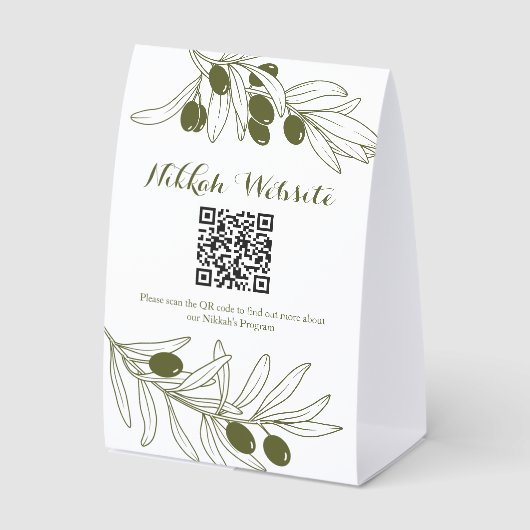Plaque De Table Programme code QR des branches de olivier (Recto)
