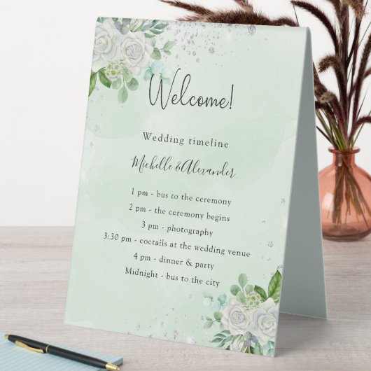 Plaque De Table Programme de chronologie mariage floral eucalyptus (En SItu (Tableau))