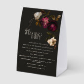 Plaque De Table Programme de mariage floral sombre élégant bordeau (Verso)