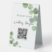 Plaque De Table Programme de mariage QR code eucalyptus verdure (Verso)