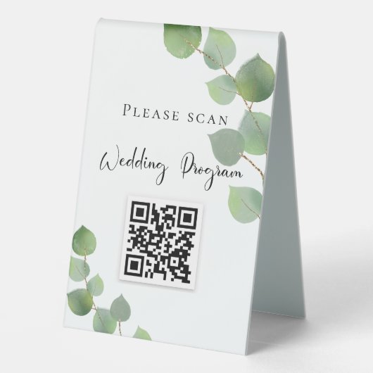 Plaque De Table Programme de mariage QR code eucalyptus verdure (Verso)