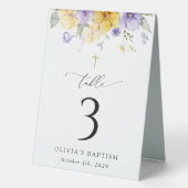 Plaque De Table Purple and Yellow Flowers, Baptism Table Numbers (Recto)