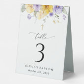 Plaque De Table Purple and Yellow Flowers, Baptism Table Numbers (Verso)