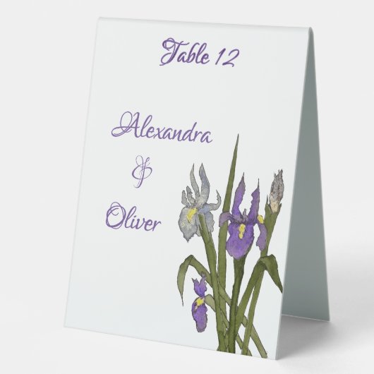 Plaque De Table Purple & Blue Iris Watercolor Wedding (Recto)