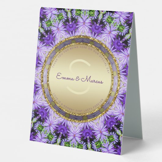 Plaque De Table Purple Daisy Floral Nature Mandala Menu Élégant (Verso)