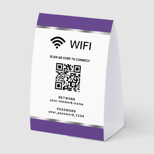 Plaque De Table Purple Silver QR Code Wifi Network and Password (Recto)