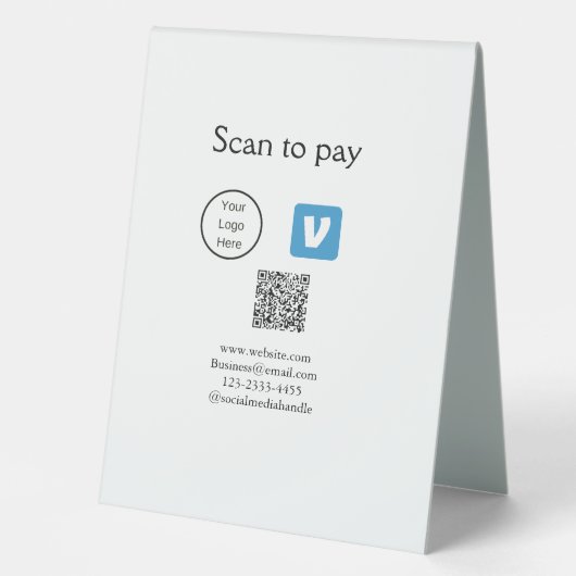 Plaque De Table Q R code venmo scanner pour payer ajouter le logo  (Recto)