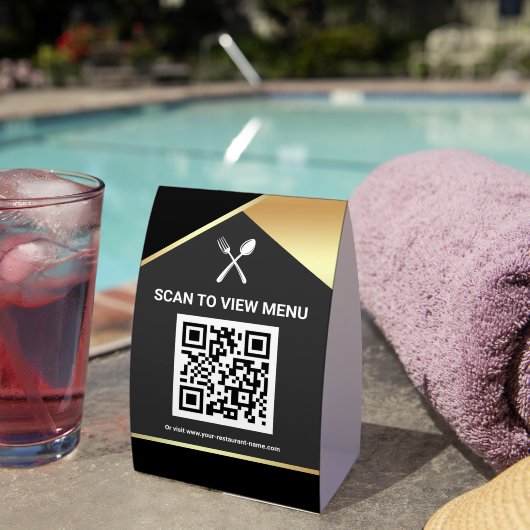 Plaque De Table QR Code Black Gold Digital Menu for Restaurants (InVersositu (sur table))