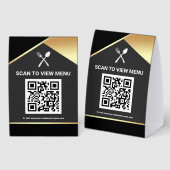 Plaque De Table QR Code Black Gold Digital Menu for Restaurants (Recto/verso)