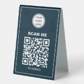 Plaque De Table QR Code Business Logo l Cafe Restaurant Menu Bleu (Recto)