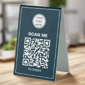 Plaque De Table QR Code Business Logo l Cafe Restaurant Menu Bleu