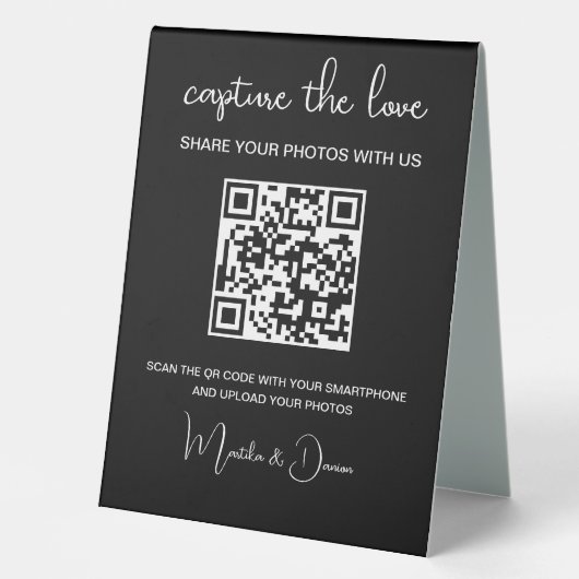 Plaque De Table QR Code Capturer l'album photo du Mariage d'amour (Recto)