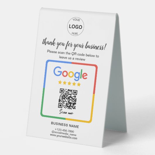 Plaque De Table Qr Code Google Commentaires des entreprises (Verso)