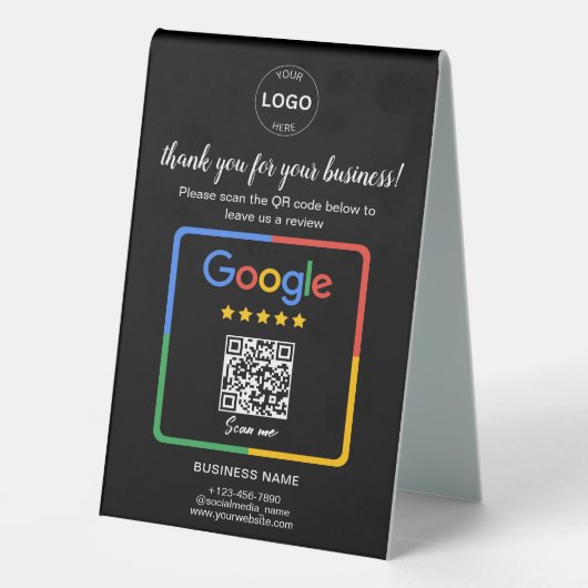 Plaque De Table Qr Code Google Commentaires Logo d'entreprise (Verso)