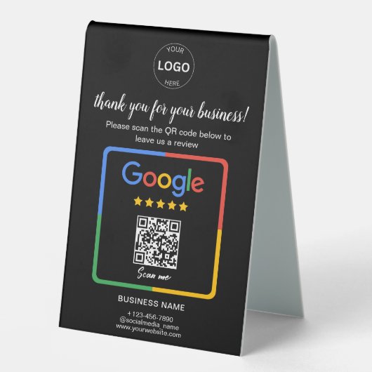 Plaque De Table Qr Code Google Commentaires Logo d'entreprise (Recto)