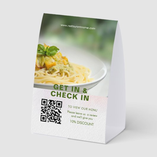 Plaque De Table QR Code Green Digital Menu Add URL Paper (Verso)