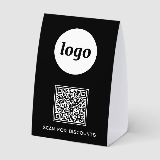 Plaque De Table QR Code Logo Business Scan for Discounts Black (Verso)