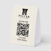 Plaque De Table QR Code Menu Light Beige Linen Custom Logo (Verso)