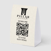 Plaque De Table QR Code Menu Light Beige Linen Custom Logo (Recto)